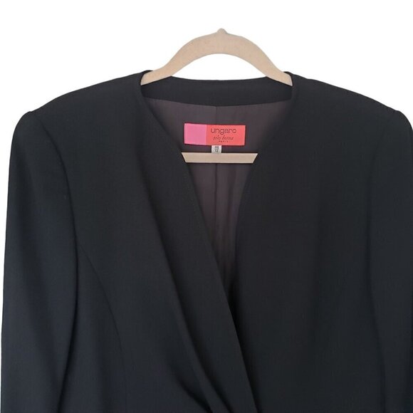 Vintage Ungaro Wool Blazer Collarless V-neck Two Button Pleated Front Black - Picture 4 of 10